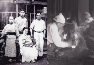 Mizutani Familienportrait links und die erste Werkstatt rechts | Mizutani