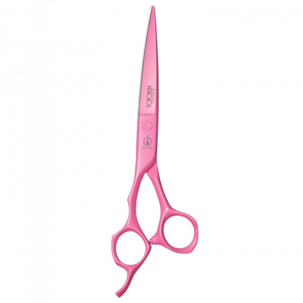 Eine pinke Friseurschere- Pink Flamingo II Schorem Master- Mizutani Scissors