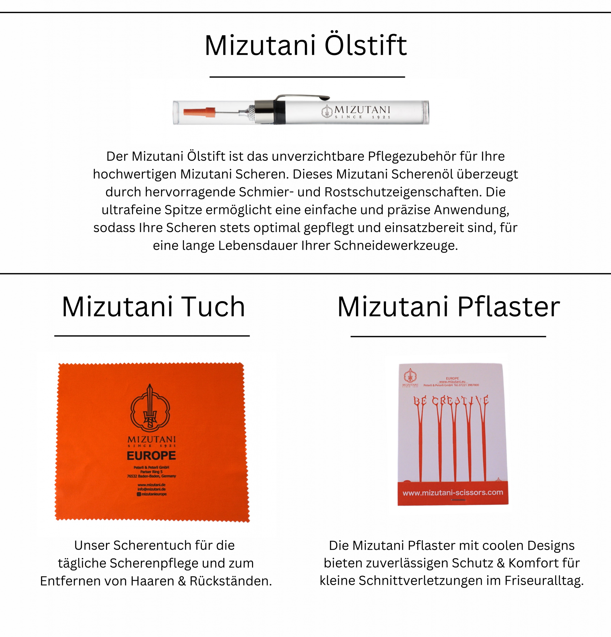 Mizutani Ölstift I Mizutani Tuch I Mizutani Pflaster