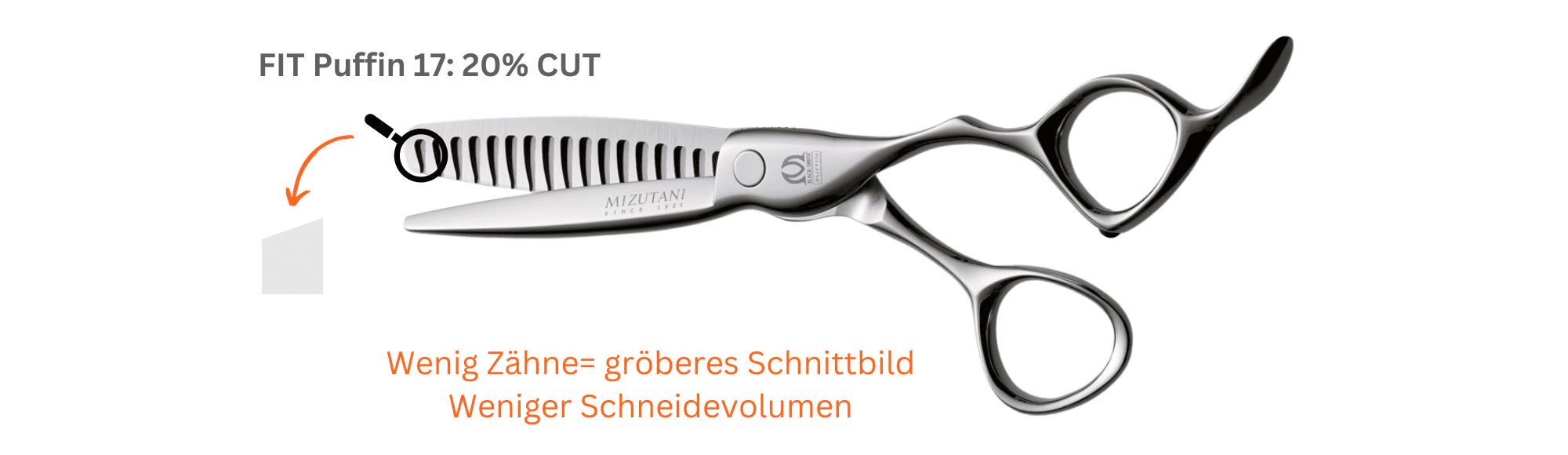 Mizutani Friseurscheren Fit Puffin 17, 20% Wenig Zähne= gröberes Schnittbild, Weniger Schneidevolumen