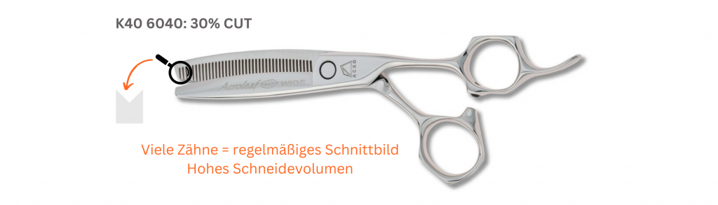 Mizutani Friseurscheren K40 6040 30% Viele Zähne= regelmäßiges Schnittbild, Hohe Schneidevolumen